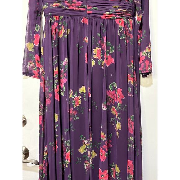 Mac Duggal Long Sleeve Ruched Top Deep V-Neckline Gown Purple Size 10 NWT #68558 - Picture 13 of 16